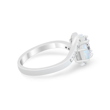 3-Stone Swirl Wedding Ring Oval Simulated Cubic Zirconia 925 Sterling Silver
